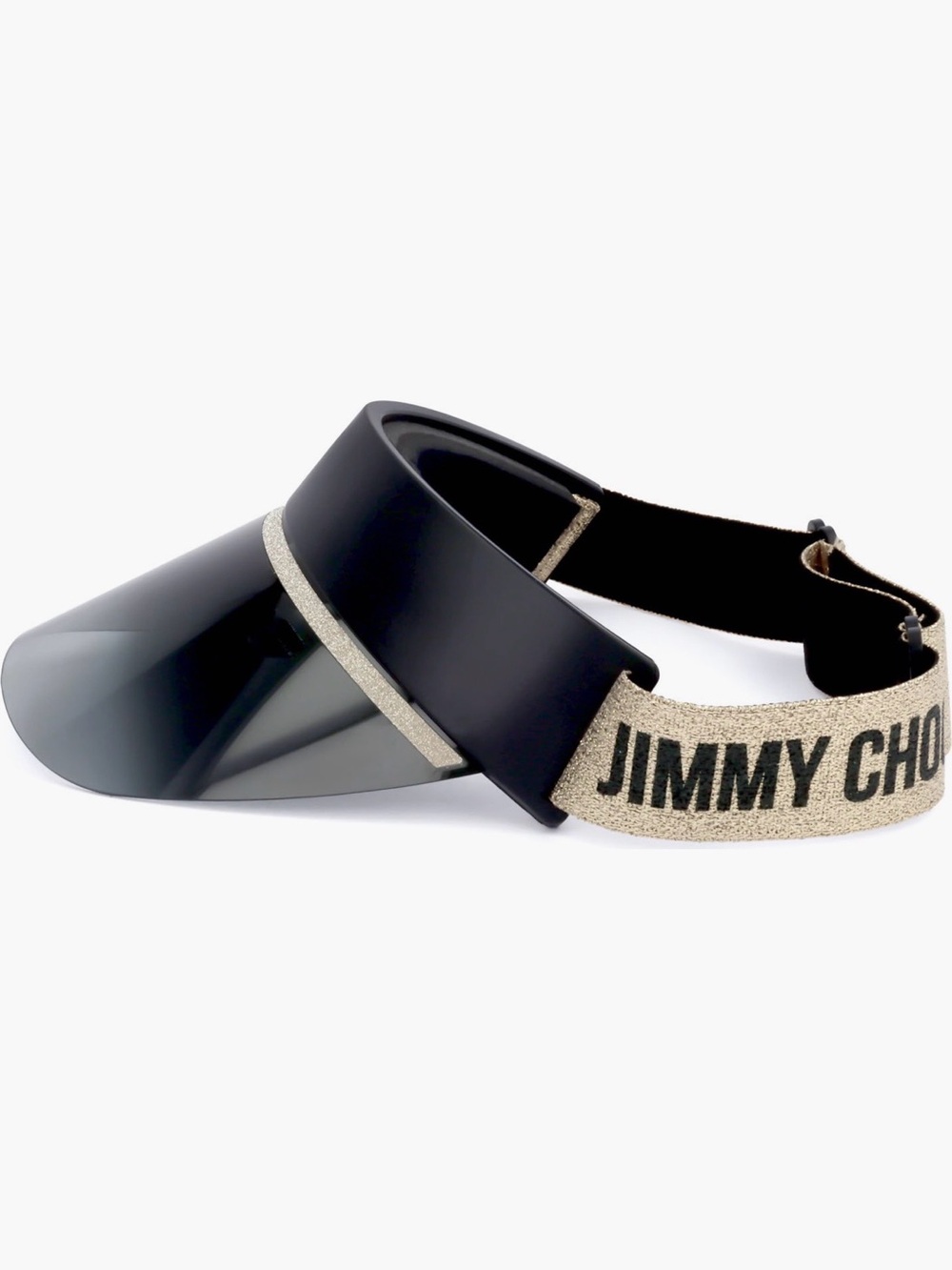Jimmy Choo Black Visor with Gold Elastic Logo Band